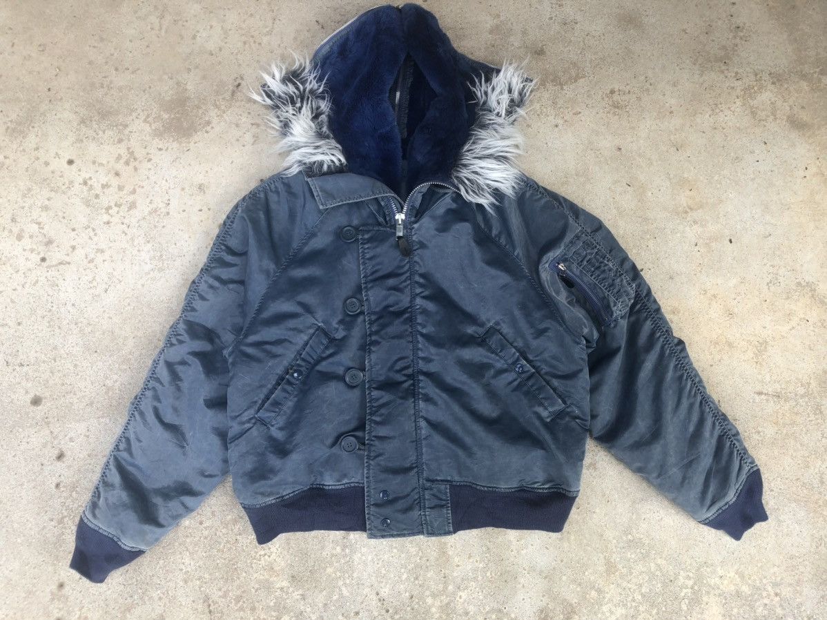 image of Vintage Flayer’S Man Intermediate Bomber Jacket Hoodie in Blue, Men's (Size Large)