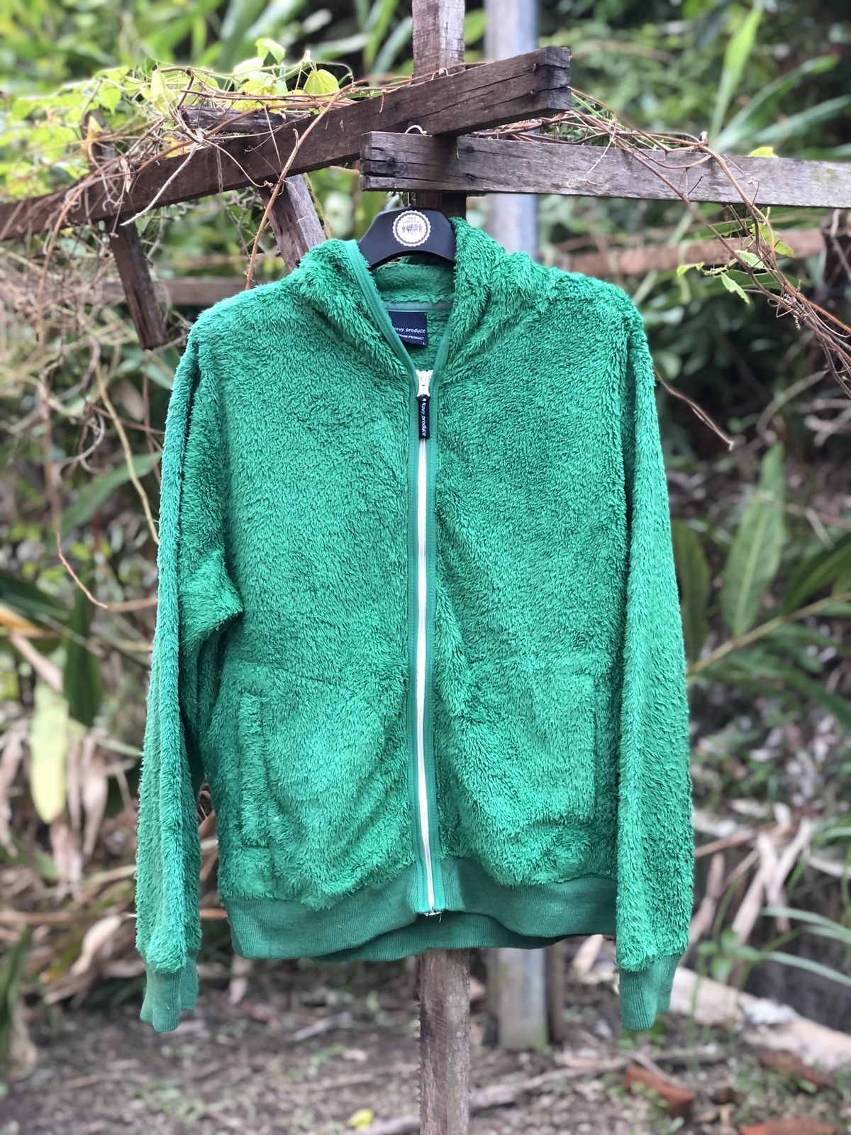 image of Vintage Fleece Zipper Hoodie Sweater Jacket By Navy Produce in Green, Men's (Size Large)
