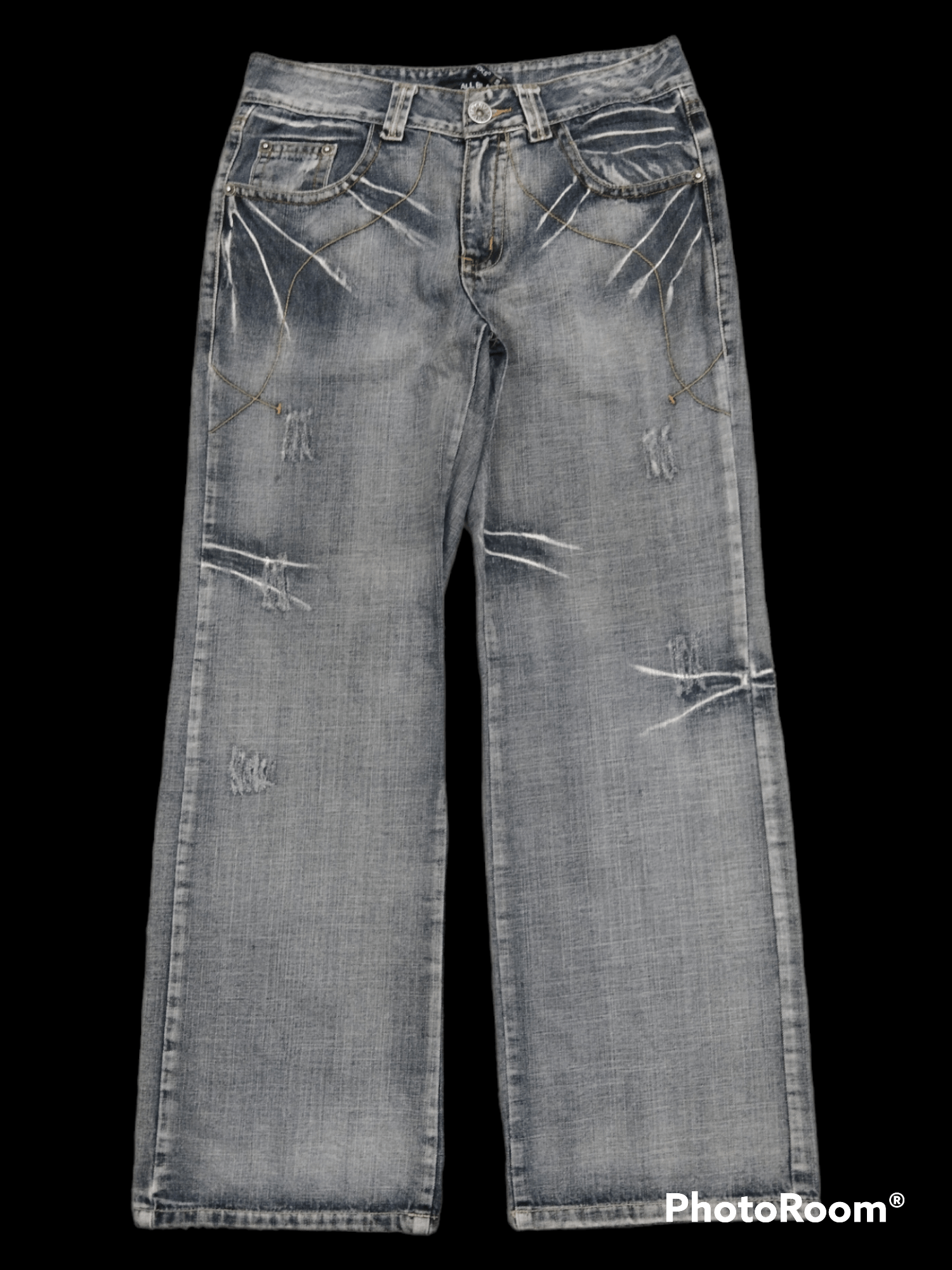 image of Avant Garde Baggy Sick All Black Denim Pants in Grey, Men's (Size 31)