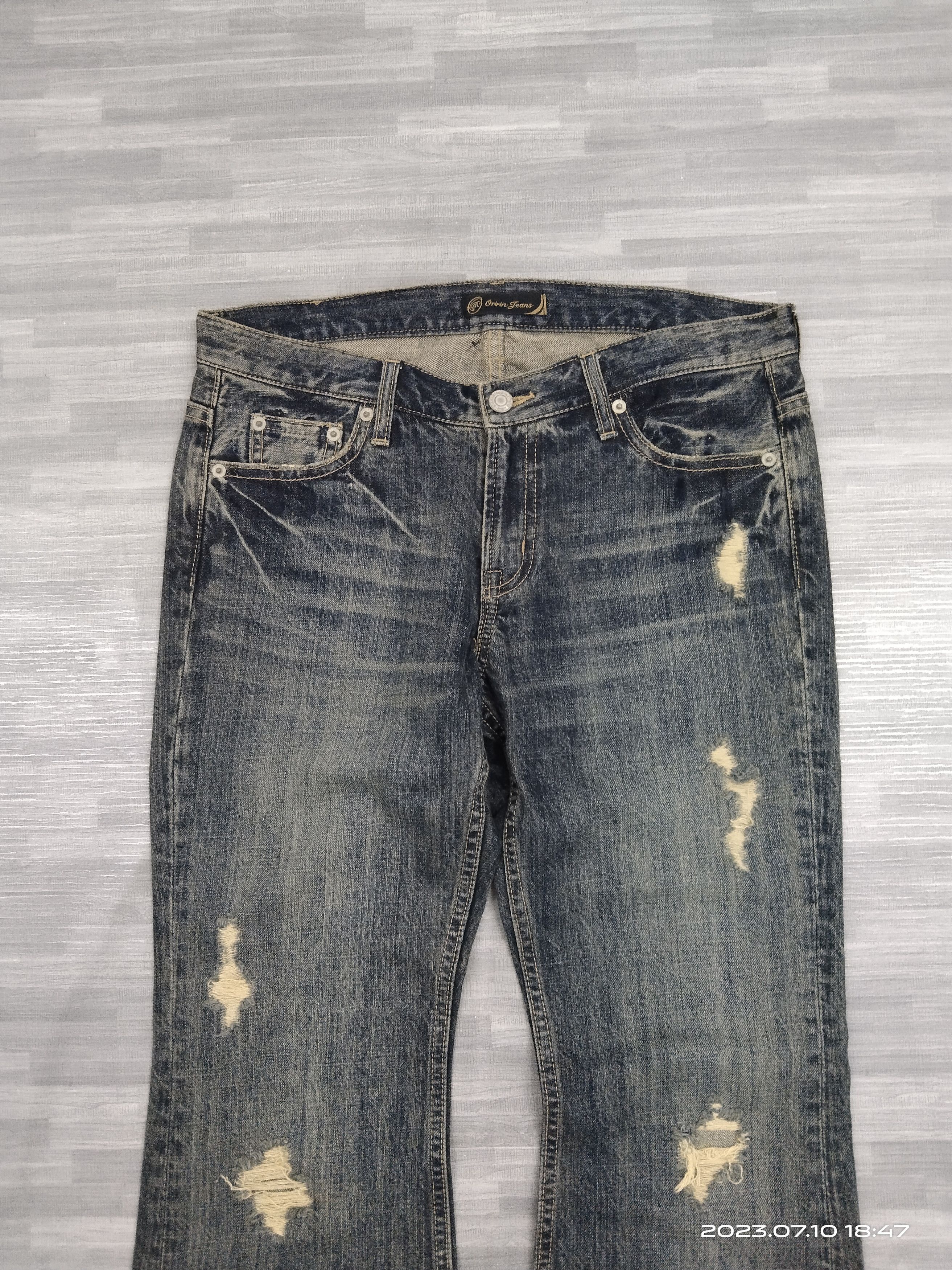 Japanese Brand FLARE SICK RIPED ORIRIN DENIM PANTS Size US 30 / EU 46 - 6 Thumbnail