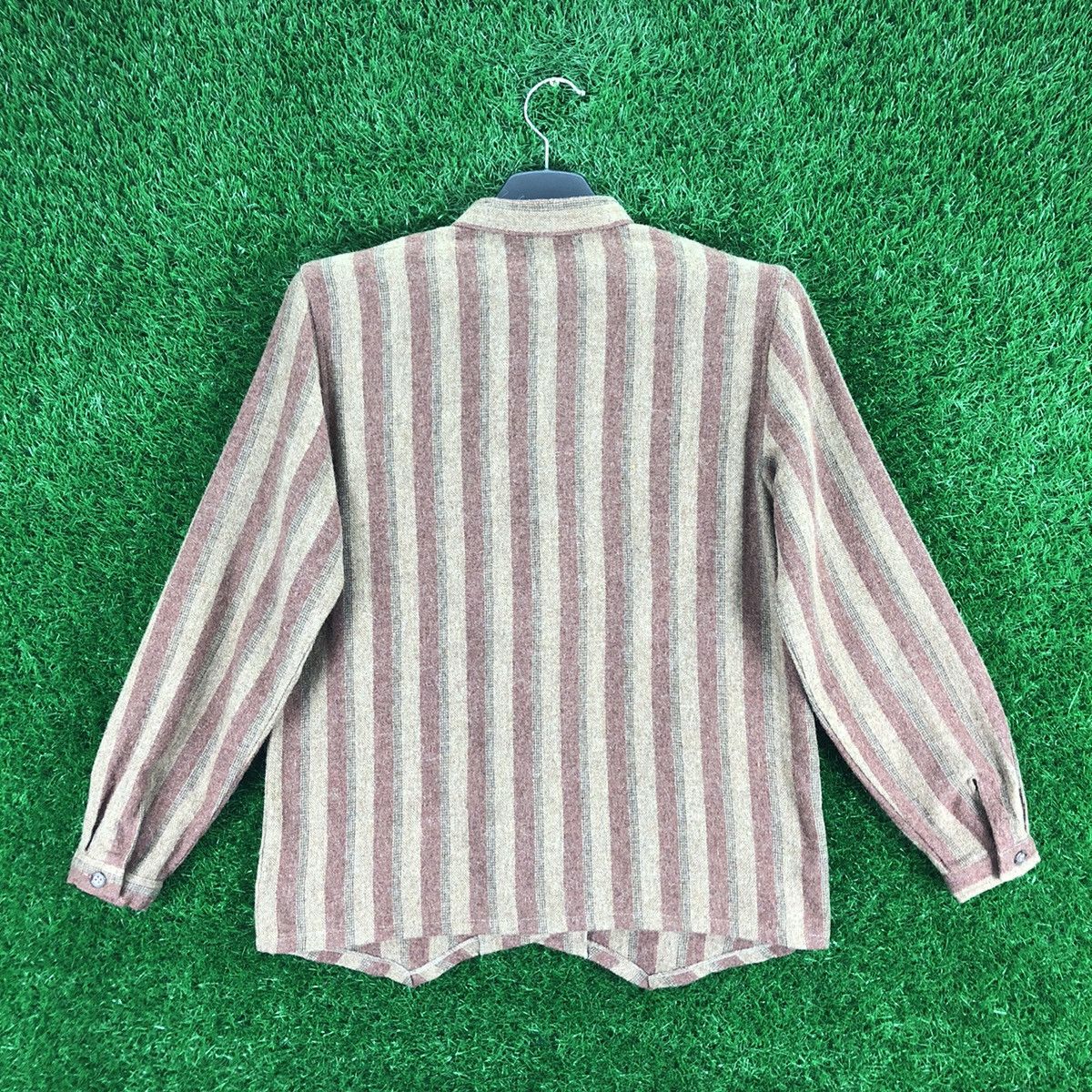 Japanese Brand Vintage 80's Wool Flannel Round Collar Striped by Dolcis Size US XXS / EU 40 - 4 Thumbnail
