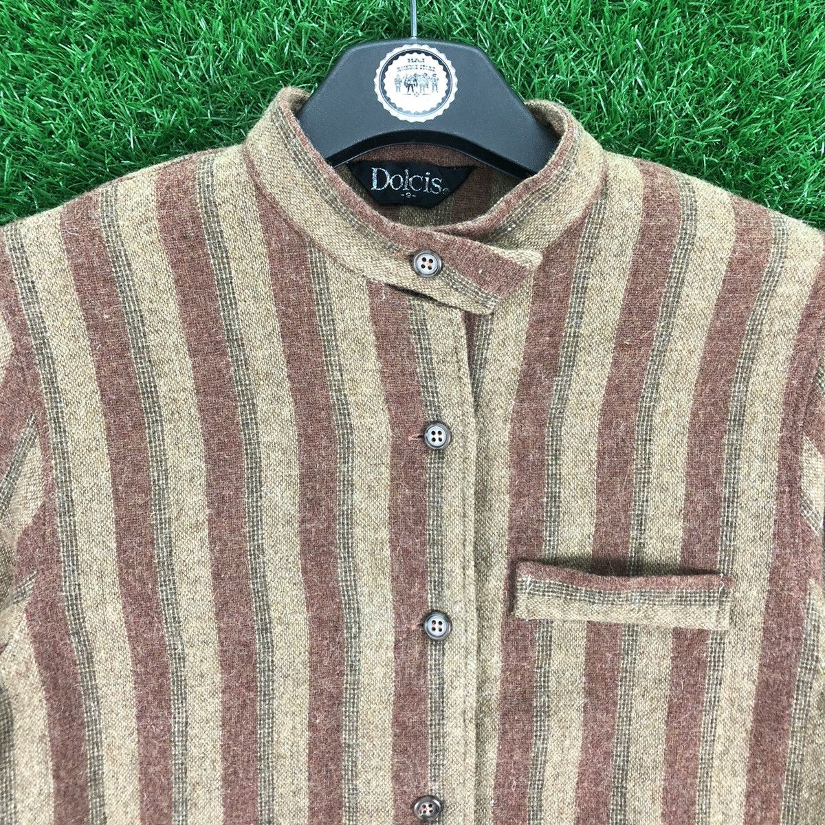 Japanese Brand Vintage 80's Wool Flannel Round Collar Striped by Dolcis Size US XXS / EU 40 - 7 Thumbnail