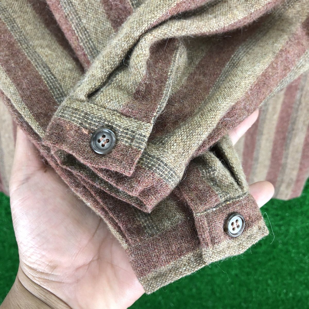 Japanese Brand Vintage 80's Wool Flannel Round Collar Striped by Dolcis Size US XXS / EU 40 - 11 Thumbnail
