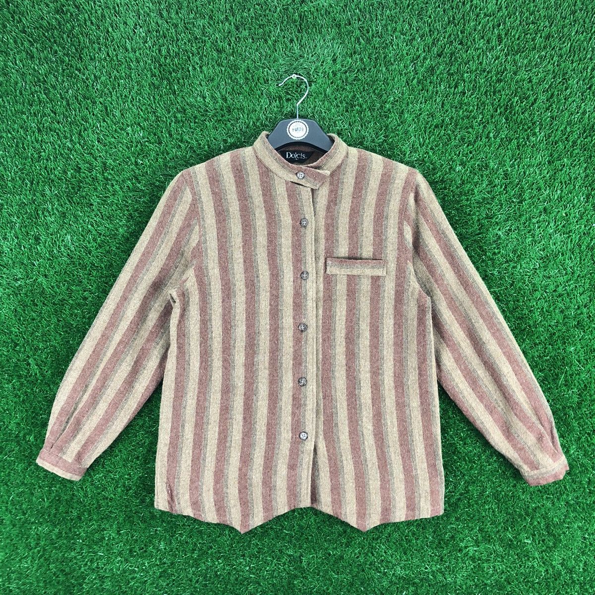 Japanese Brand Vintage 80's Wool Flannel Round Collar Striped by Dolcis Size US XXS / EU 40 - 1 Thumbnail