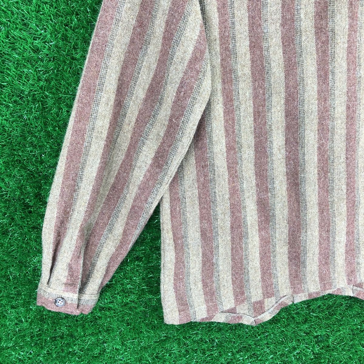 Japanese Brand Vintage 80's Wool Flannel Round Collar Striped by Dolcis Size US XXS / EU 40 - 6 Thumbnail