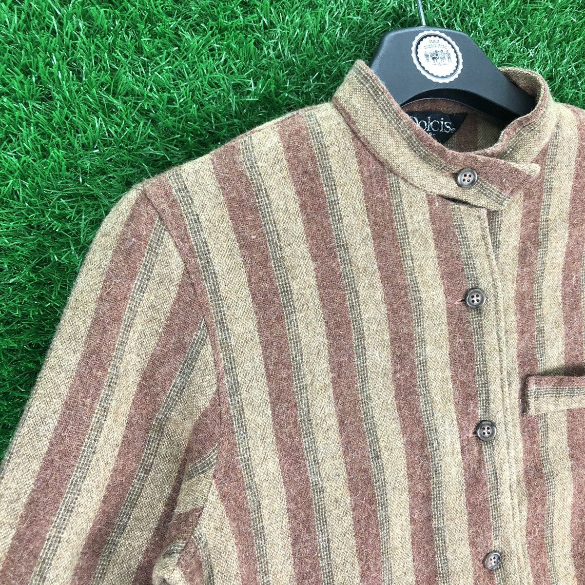 Japanese Brand Vintage 80's Wool Flannel Round Collar Striped by Dolcis Size US XXS / EU 40 - 2 Thumbnail