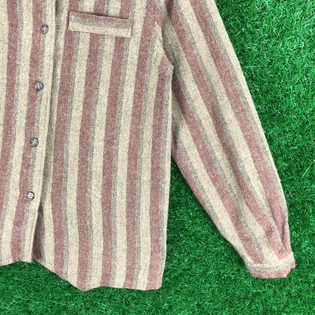 Japanese Brand Vintage 80's Wool Flannel Round Collar Striped by Dolcis Size US XXS / EU 40 - 3 Thumbnail