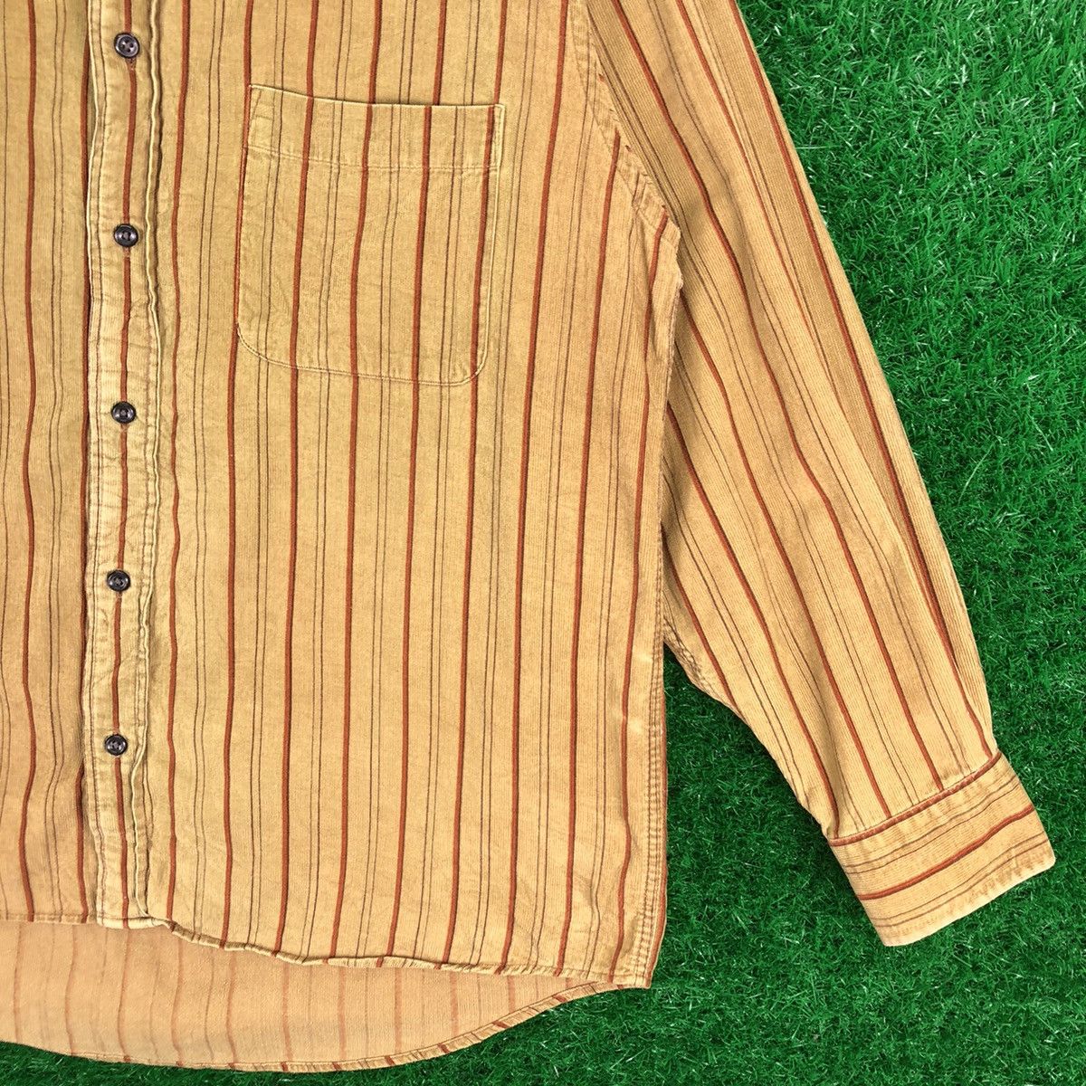 Flannel Vintage 80's Flannel Corduroy Striped Round Collar Size US L / EU 52-54 / 3 - 3 Thumbnail