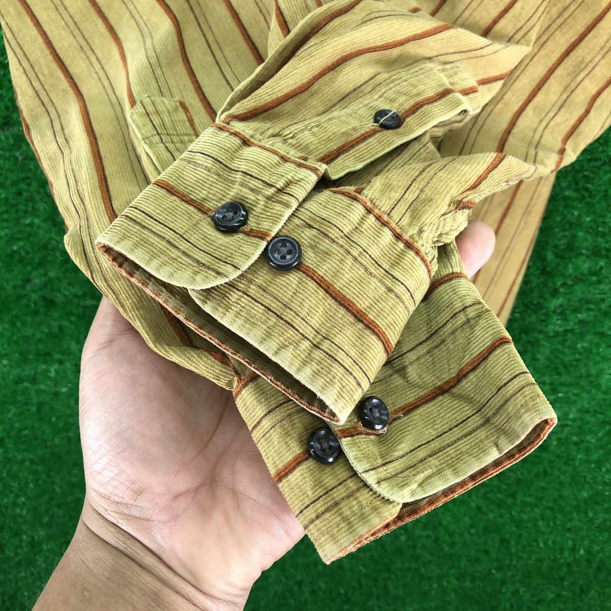 Flannel Vintage 80's Flannel Corduroy Striped Round Collar Size US L / EU 52-54 / 3 - 10 Thumbnail