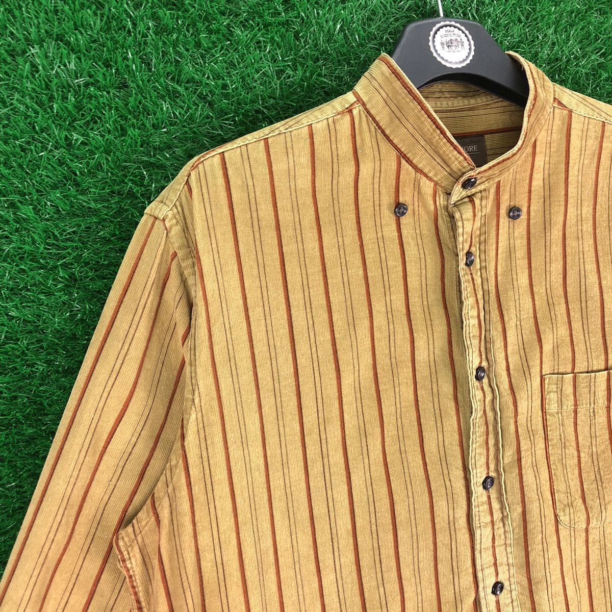 Flannel Vintage 80's Flannel Corduroy Striped Round Collar Size US L / EU 52-54 / 3 - 2 Thumbnail