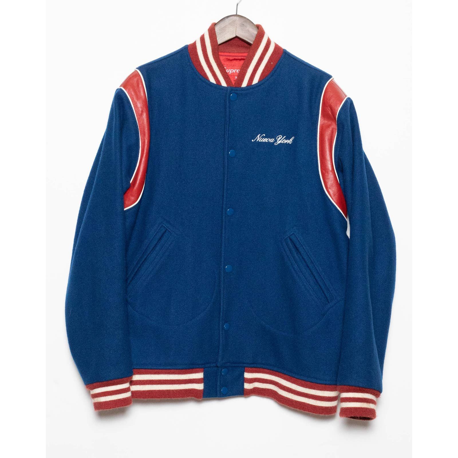 image of Supreme Varsity Wool Jacket Polo Inspired 2002 "neuva York" in Black, Men's (Size Medium)