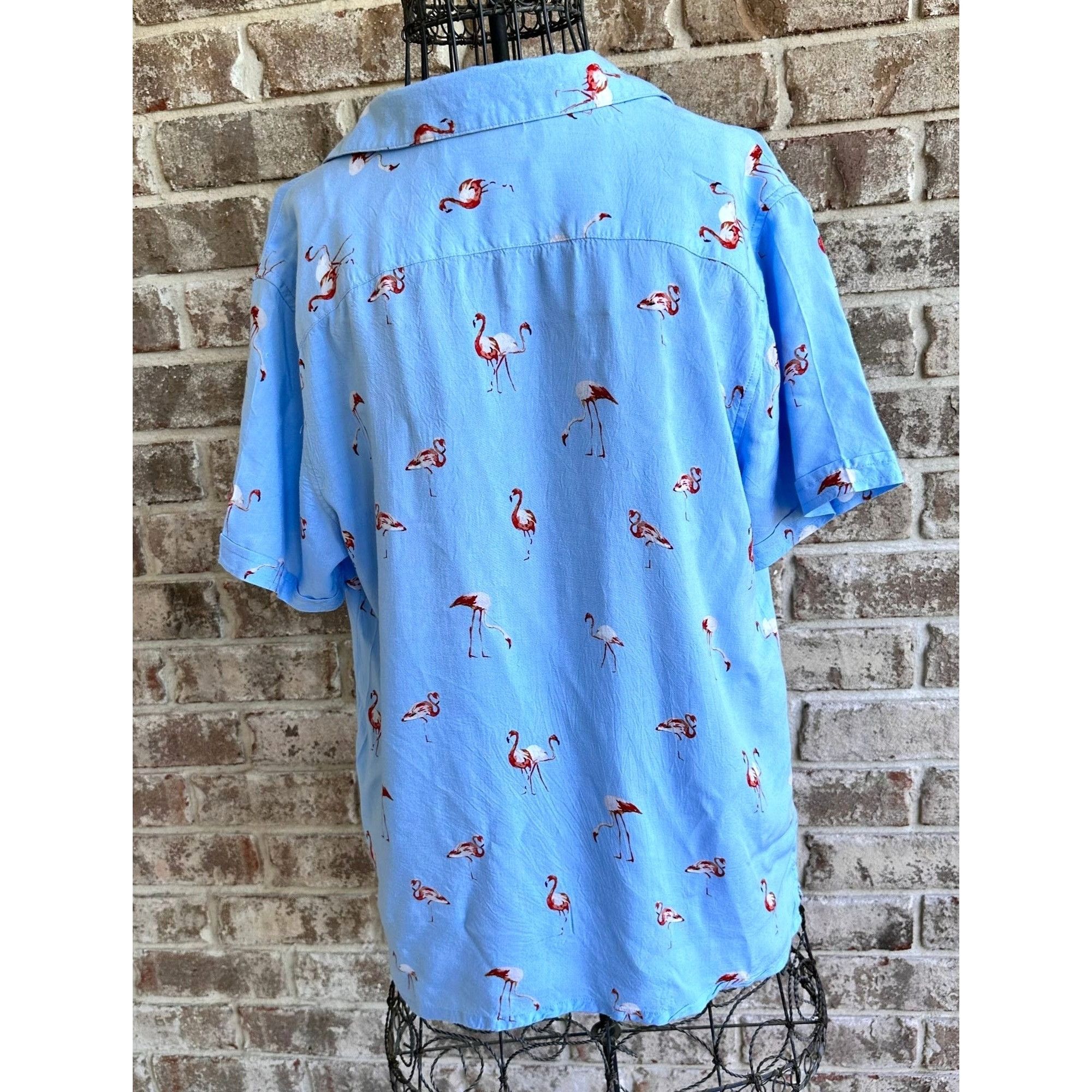 Vintage VTG Flamingo Shirt Medium Nickel Iron Blue Button Hawaii Size US M / EU 48-50 / 2 - 8 Thumbnail