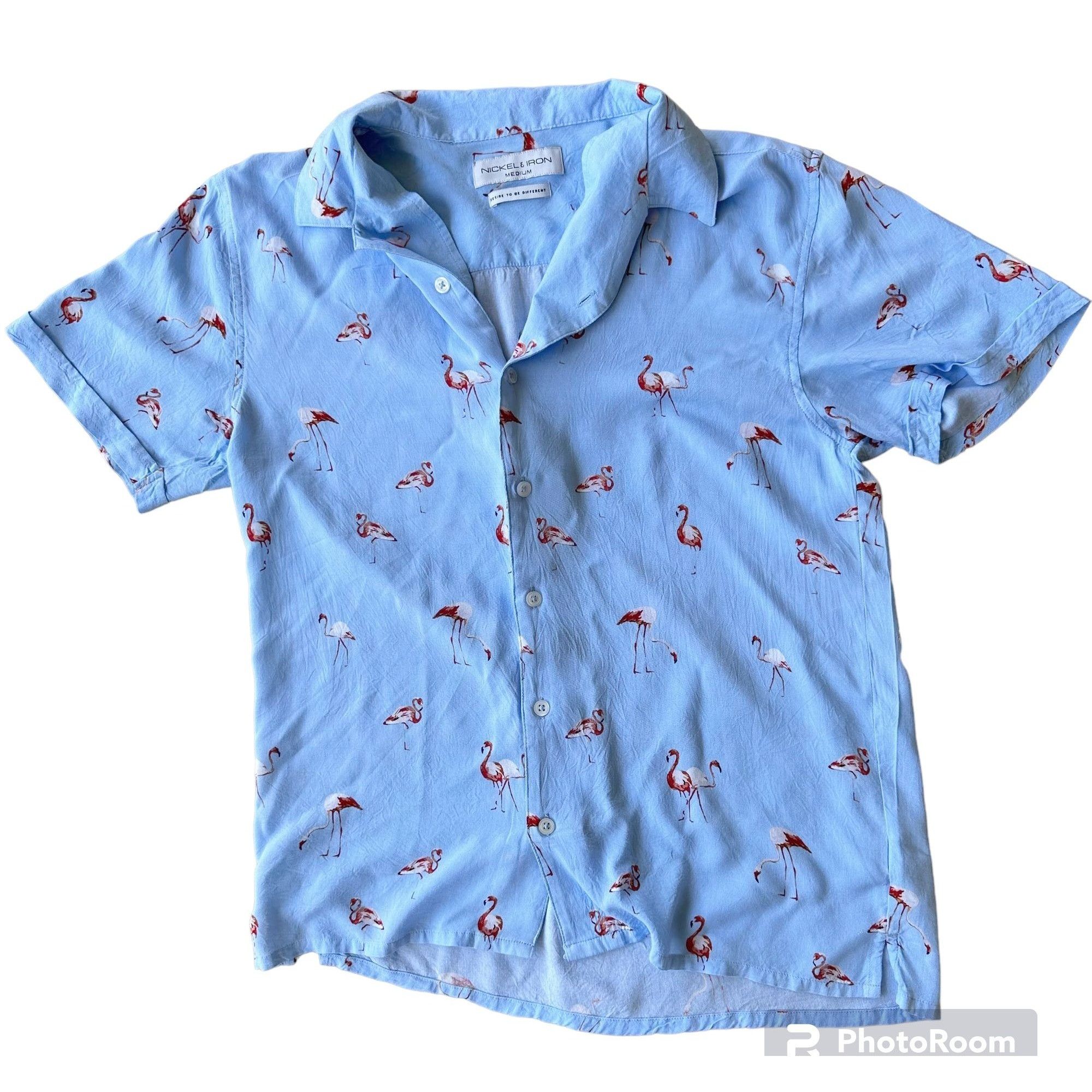 Vintage VTG Flamingo Shirt Medium Nickel Iron Blue Button Hawaii Size US M / EU 48-50 / 2 - 6 Thumbnail