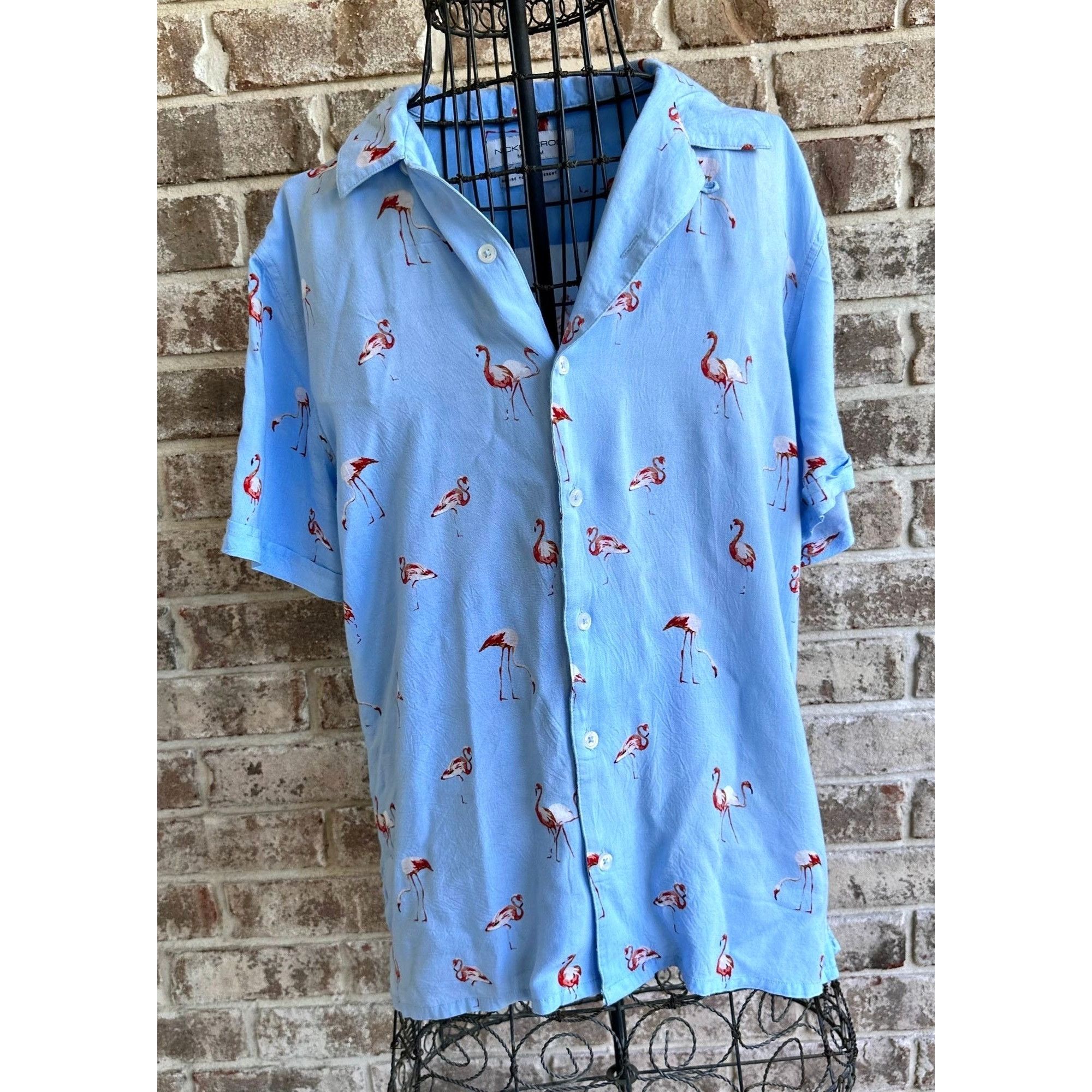 Vintage VTG Flamingo Shirt Medium Nickel Iron Blue Button Hawaii Size US M / EU 48-50 / 2 - 1 Thumbnail
