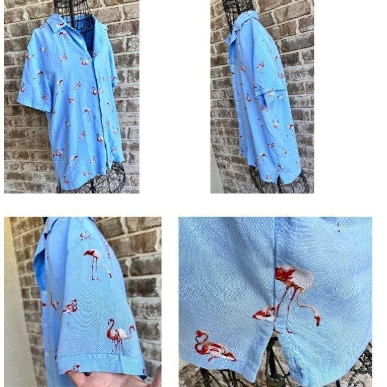 Vintage VTG Flamingo Shirt Medium Nickel Iron Blue Button Hawaii Size US M / EU 48-50 / 2 - 10 Thumbnail