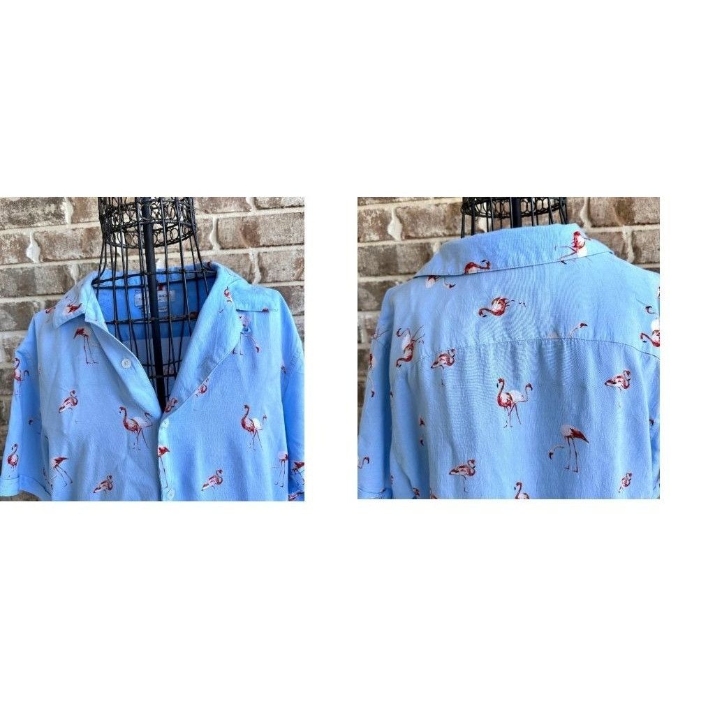 Vintage VTG Flamingo Shirt Medium Nickel Iron Blue Button Hawaii Size US M / EU 48-50 / 2 - 7 Thumbnail