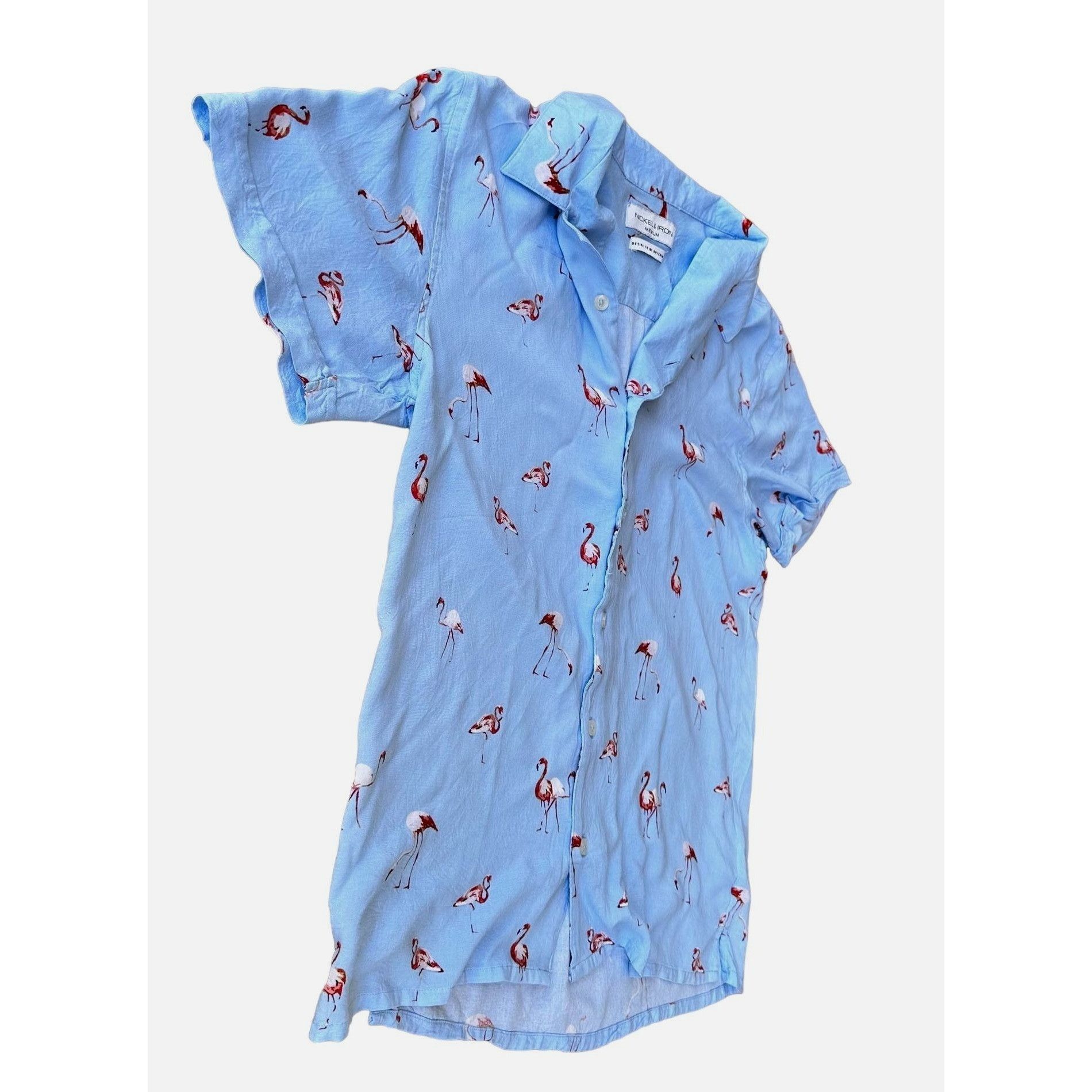 Vintage VTG Flamingo Shirt Medium Nickel Iron Blue Button Hawaii Size US M / EU 48-50 / 2 - 2 Thumbnail