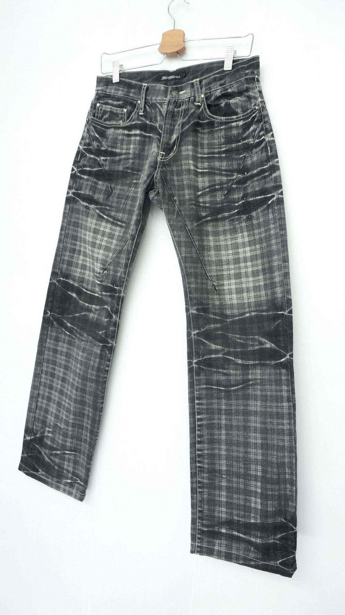 Japanese Brand VTG 🔥🇯🇵ROOT THREE Japan Check Distressed Jeans Size US 30 / EU 46 - 1 Thumbnail