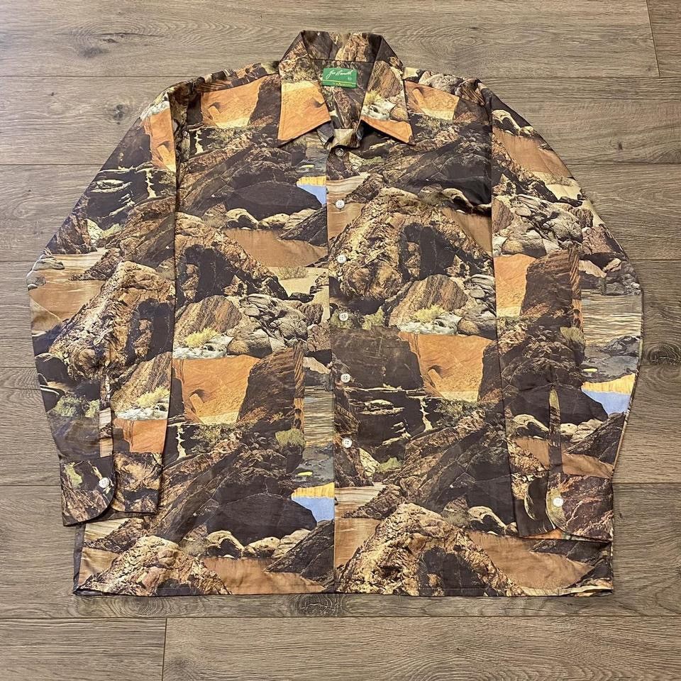 90s Arrow Joe Namath Desert Landscape Button Shirt Size XL