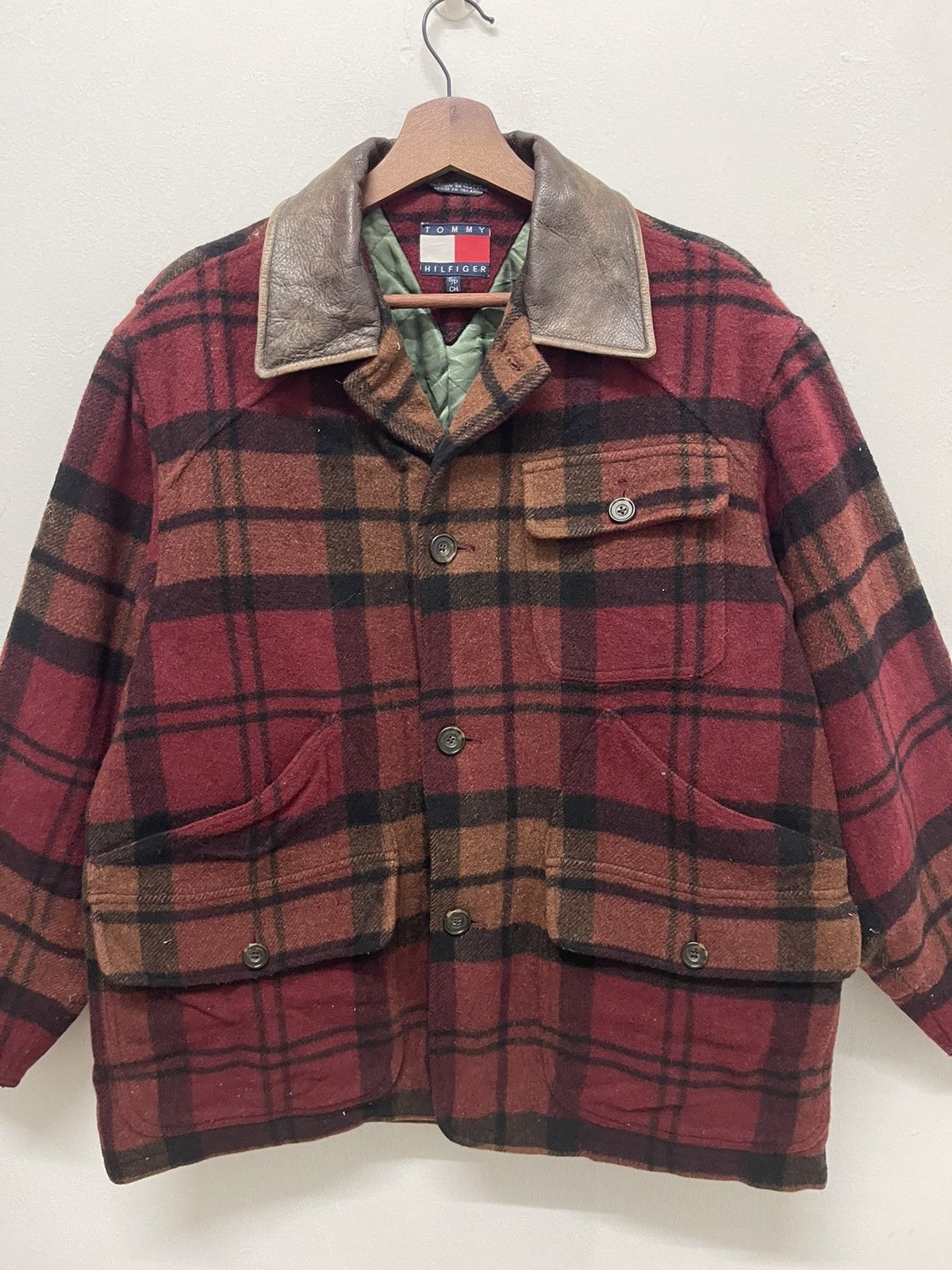 Tommy Hilfiger True Vintage Tommy Hilfiger Tartan Heavy Wool Leather Collar Size US XL / EU 56 / 4 - 2 Thumbnail