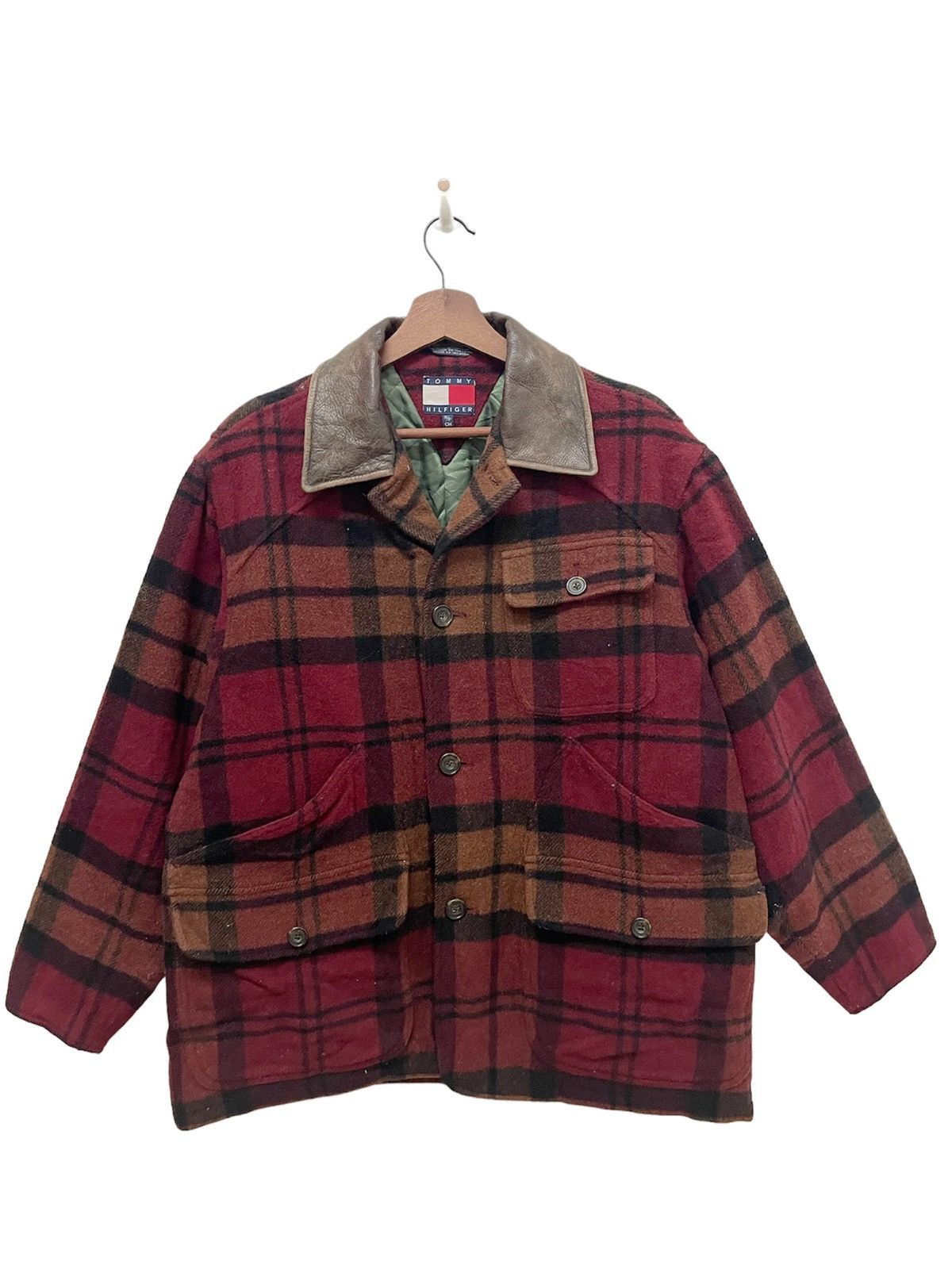 Tommy Hilfiger True Vintage Tommy Hilfiger Tartan Heavy Wool Leather Collar Size US XL / EU 56 / 4 - 1 Thumbnail