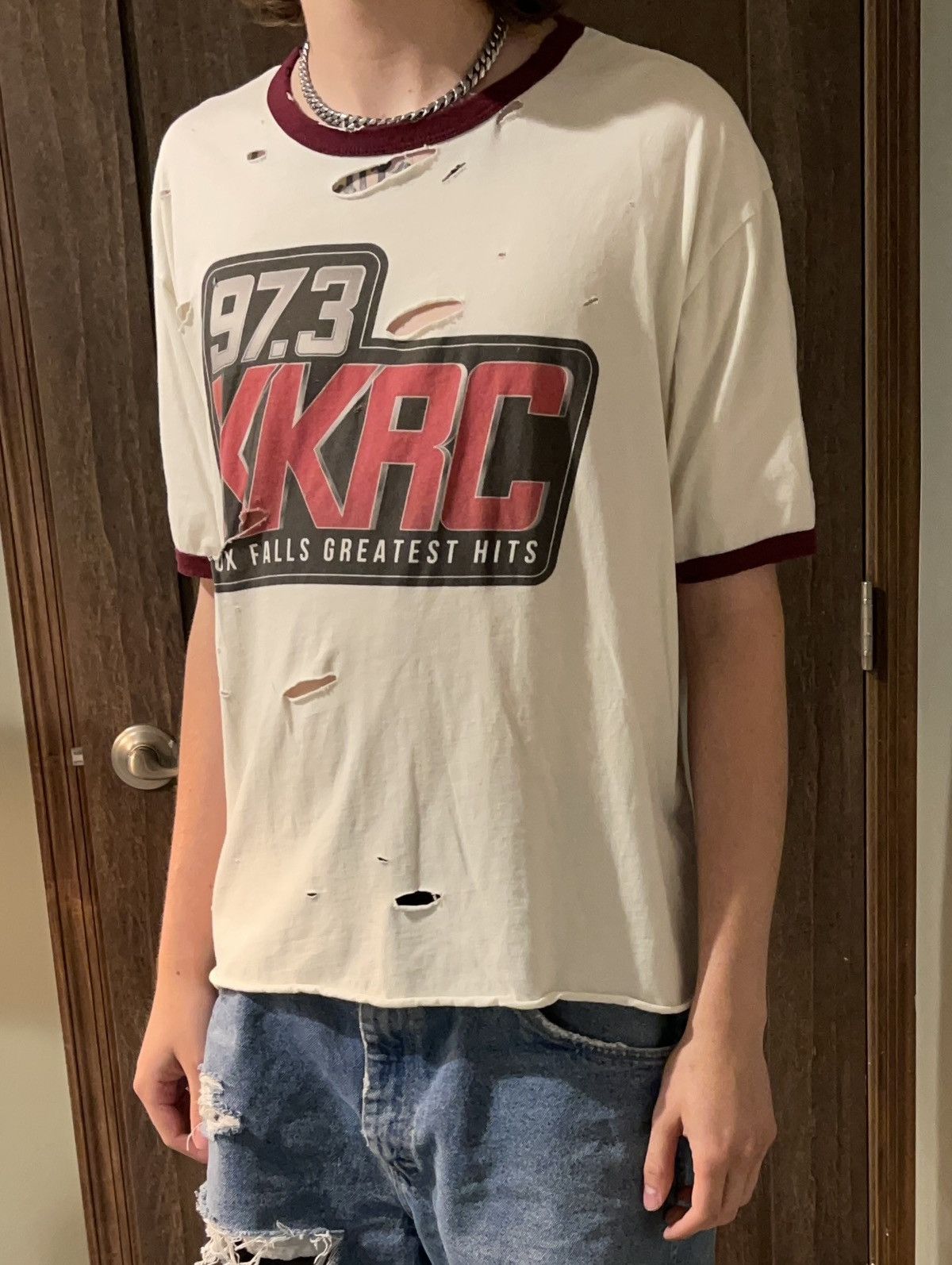 Japanese Brand × Vintage Vintage Thrashed Distressed KKRC Radio Ringer Shirt Size US L / EU 52-54 / 3 - 1 Thumbnail