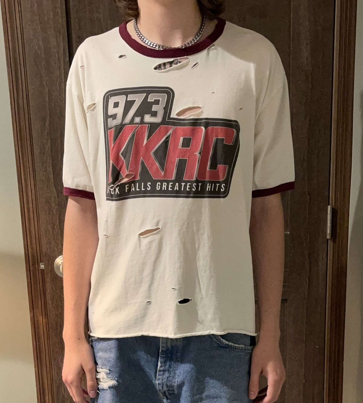 Japanese Brand × Vintage Vintage Thrashed Distressed KKRC Radio Ringer Shirt Size US L / EU 52-54 / 3 - 2 Thumbnail