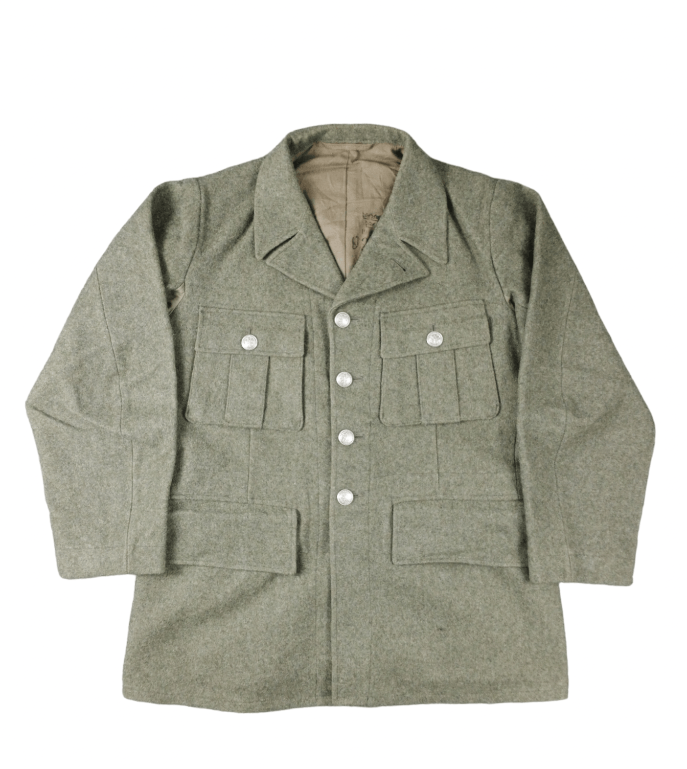 Image of Freewheelers x Military Vintage 40S Swedish Military Army Wool Coat Jacket in Olive Green (Size Sma