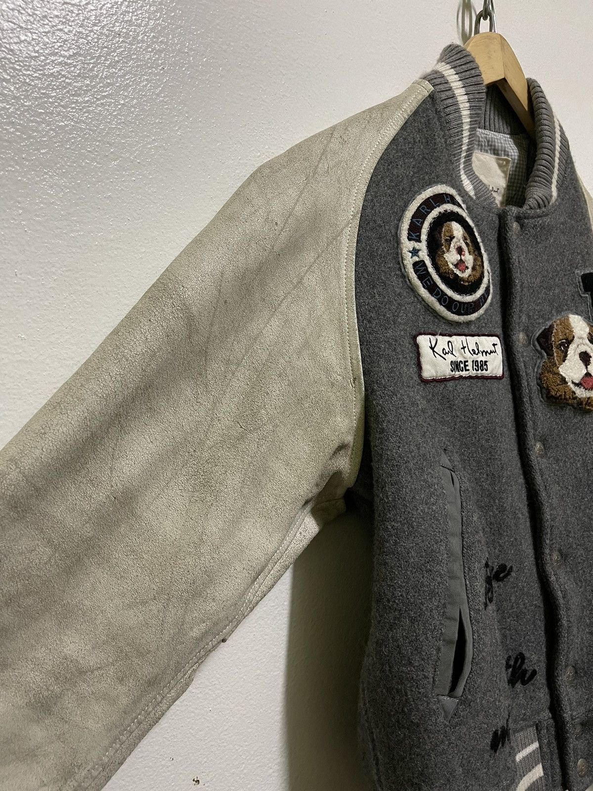 Japanese Brand Karl Helmut Varsity Wool Leather Jacket Size US M / EU 48-50 / 2 - 2 Thumbnail