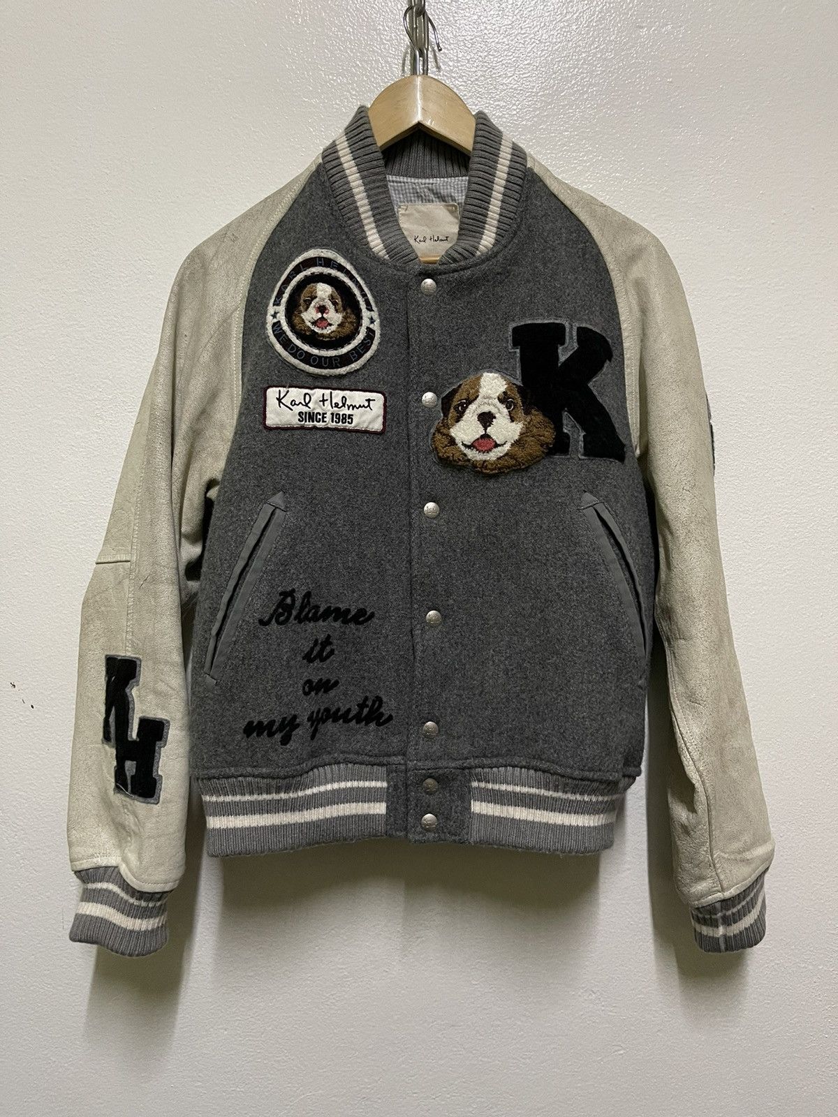 image of Karl Helmut Varsity Wool Leather Jacket, Men's (Size Medium)