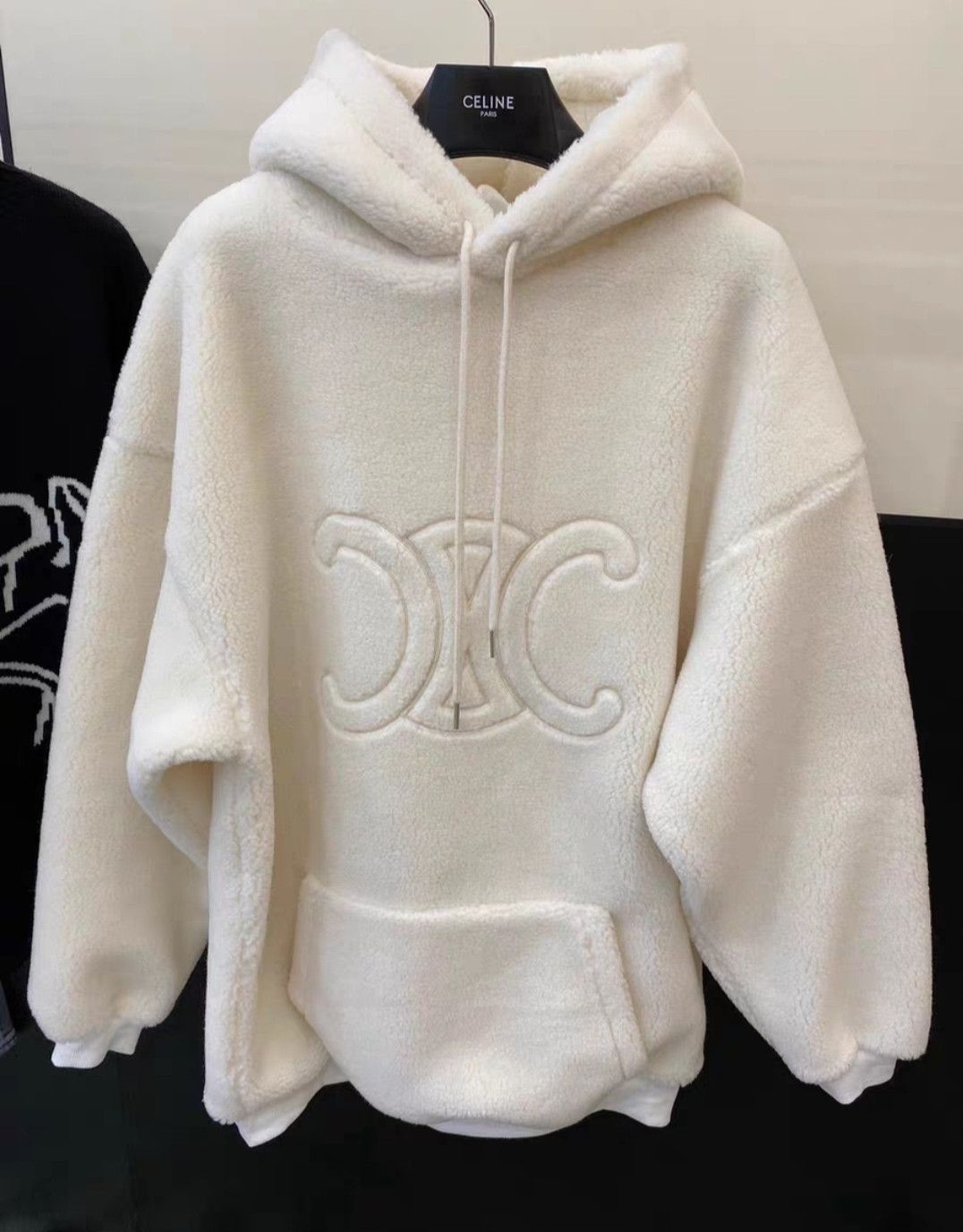 Celine white wool & lambskin warm hoodie