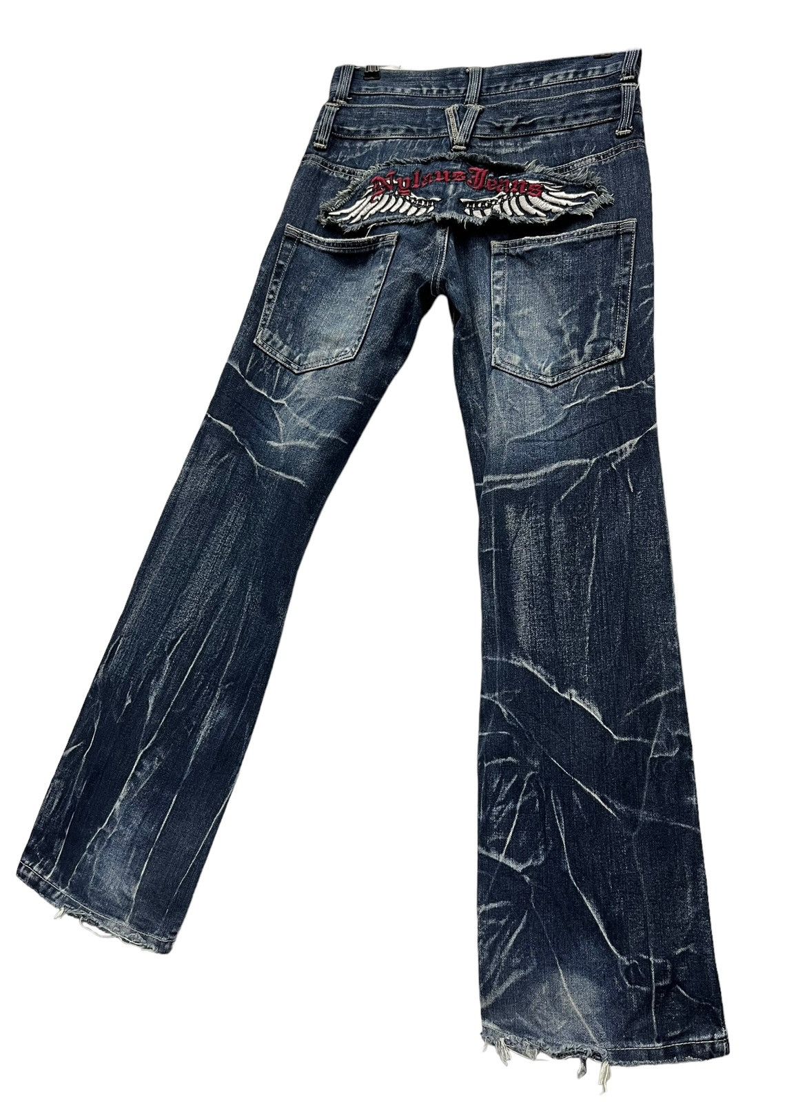 Japanese Brand FYE🔥NYLAUS PREMIUM Double Waist Flare Punk Whiskers Jeans Size US 30 / EU 46 - 3 Thumbnail
