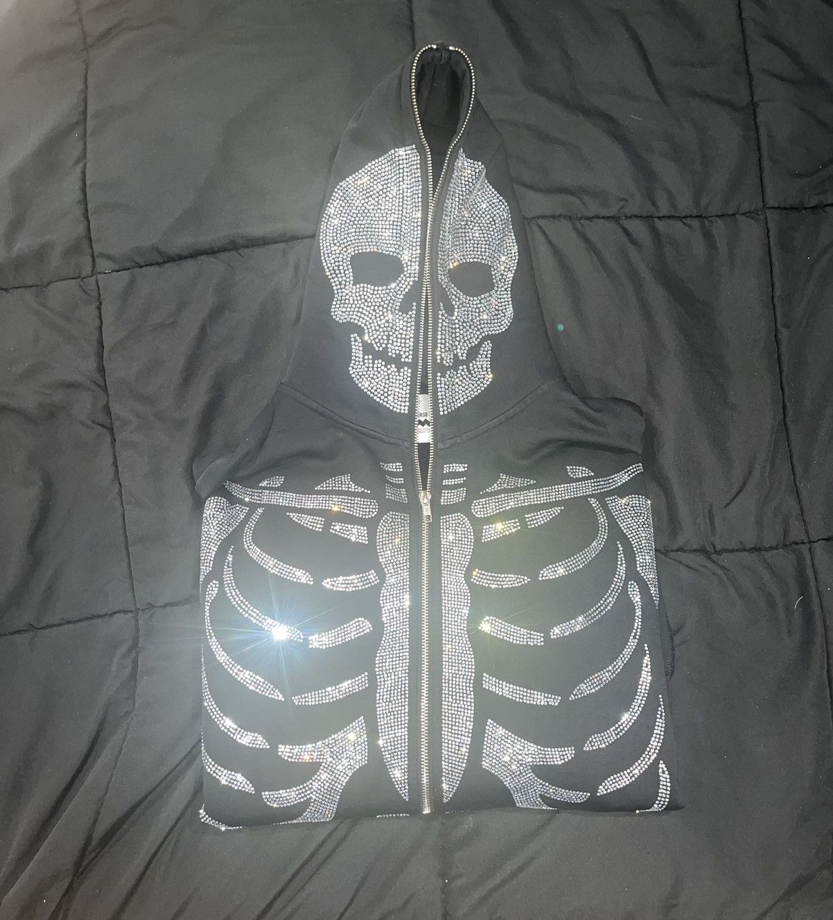 Streetwear Klan Life Full Zip Skeleton Rhinestone Hoodie | Grailed