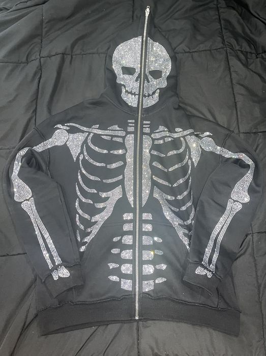 Streetwear Klan Life Full Zip Skeleton Rhinestone Hoodie | Grailed