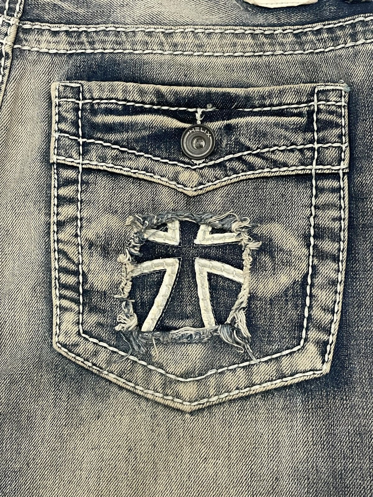 If Six Was Nine Japanese Brand Cross Design Mud Wash Relaxed Flare Jeans Size US 30 / EU 46 - 3 Thumbnail