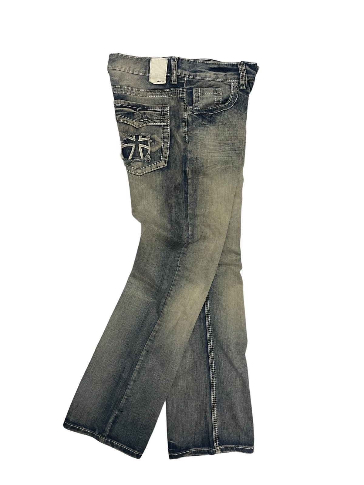 If Six Was Nine Japanese Brand Cross Design Mud Wash Relaxed Flare Jeans Size US 30 / EU 46 - 11 Thumbnail