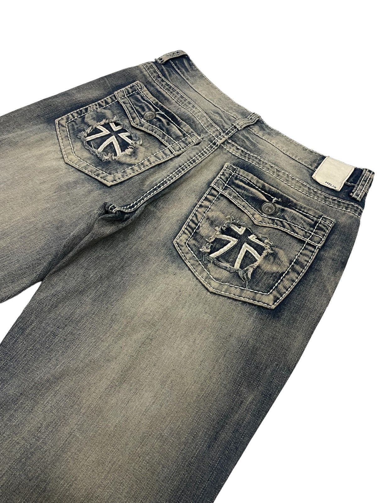If Six Was Nine Japanese Brand Cross Design Mud Wash Relaxed Flare Jeans Size US 30 / EU 46 - 12 Thumbnail