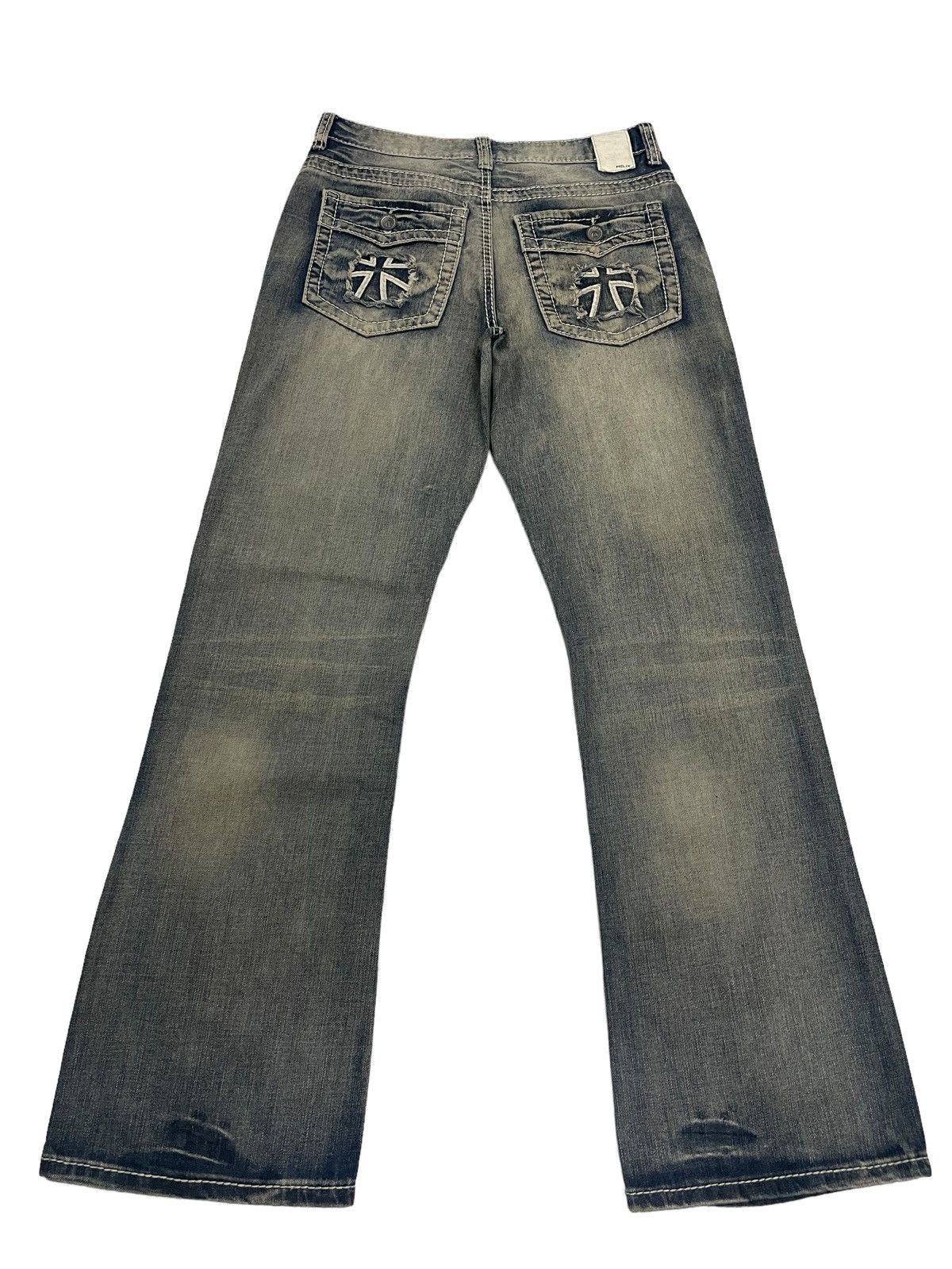 If Six Was Nine Japanese Brand Cross Design Mud Wash Relaxed Flare Jeans Size US 30 / EU 46 - 4 Thumbnail