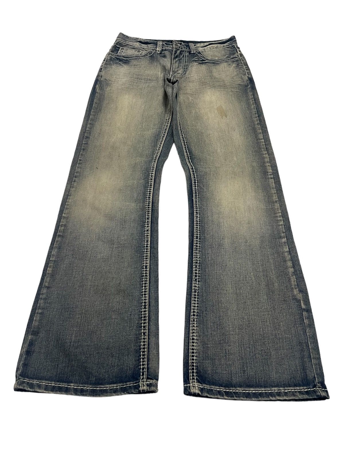If Six Was Nine Japanese Brand Cross Design Mud Wash Relaxed Flare Jeans Size US 30 / EU 46 - 6 Thumbnail