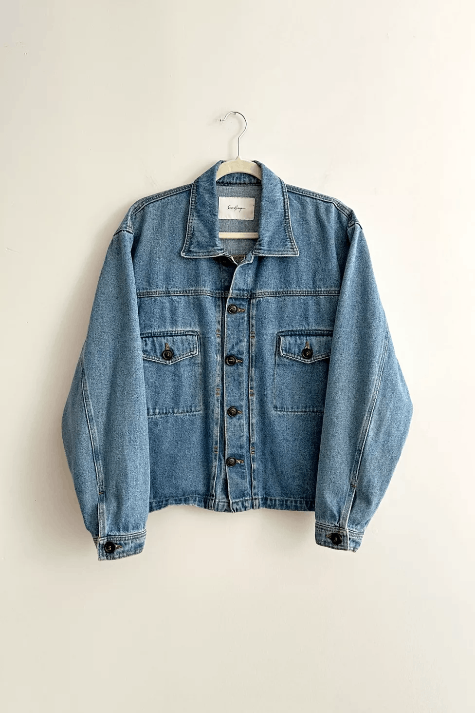 image of Secondlayer Second Layer Denim Trucker Jacket in Stonewash, Men's (Size Large)