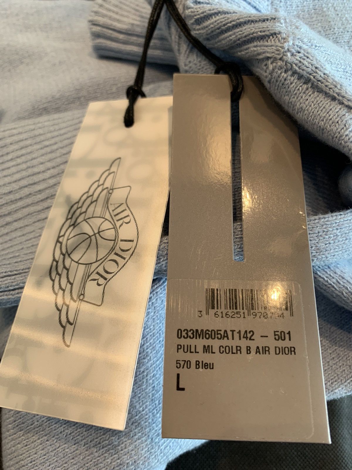 Dior × Jordan Brand (BNWT) Kim Jones “Air Dior” blue cashmere sweater Size US L / EU 52-54 / 3 - 12 Thumbnail