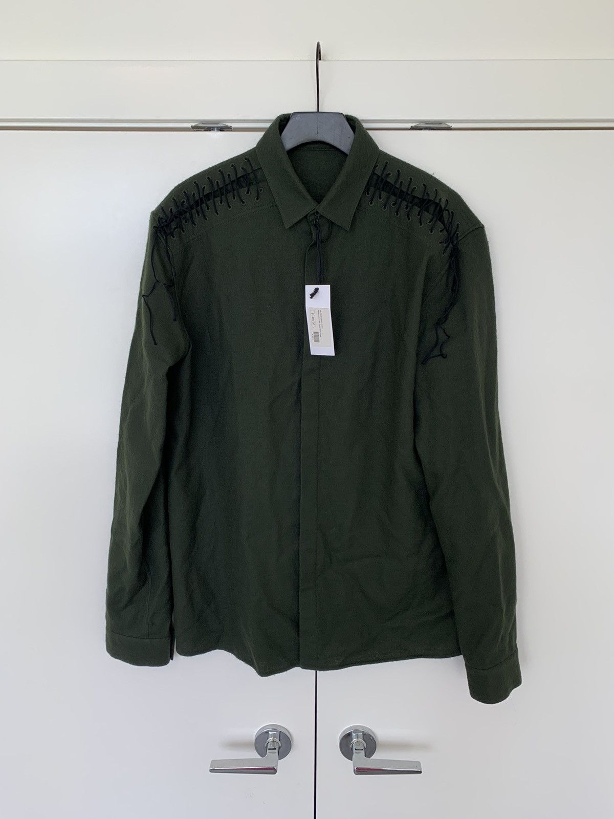Haider Ackermann RRP$1450 Khaki green laced wool shirt Size US L / EU 52-54 / 3 - 6 Thumbnail