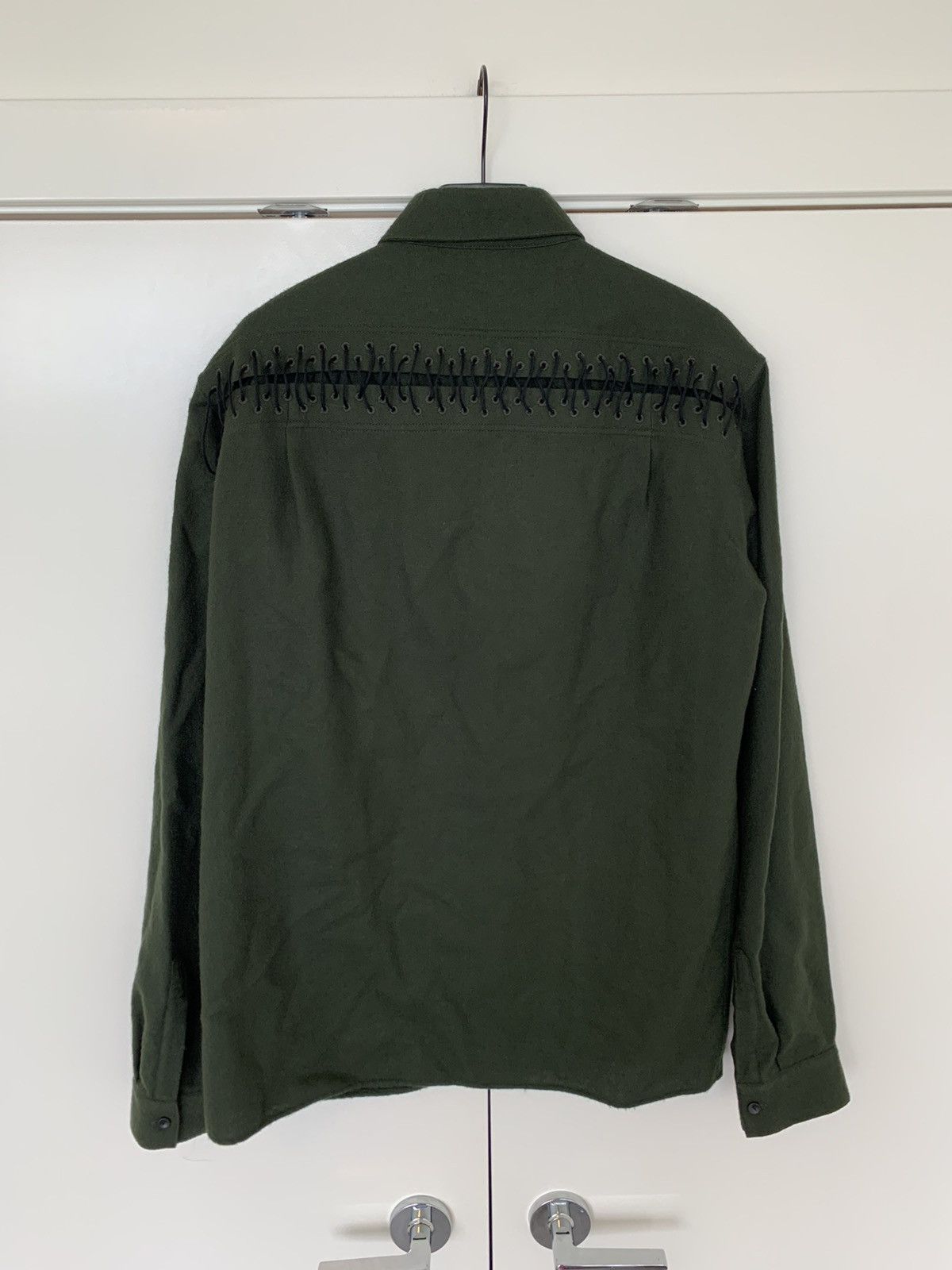 Haider Ackermann RRP$1450 Khaki green laced wool shirt Size US L / EU 52-54 / 3 - 9 Thumbnail
