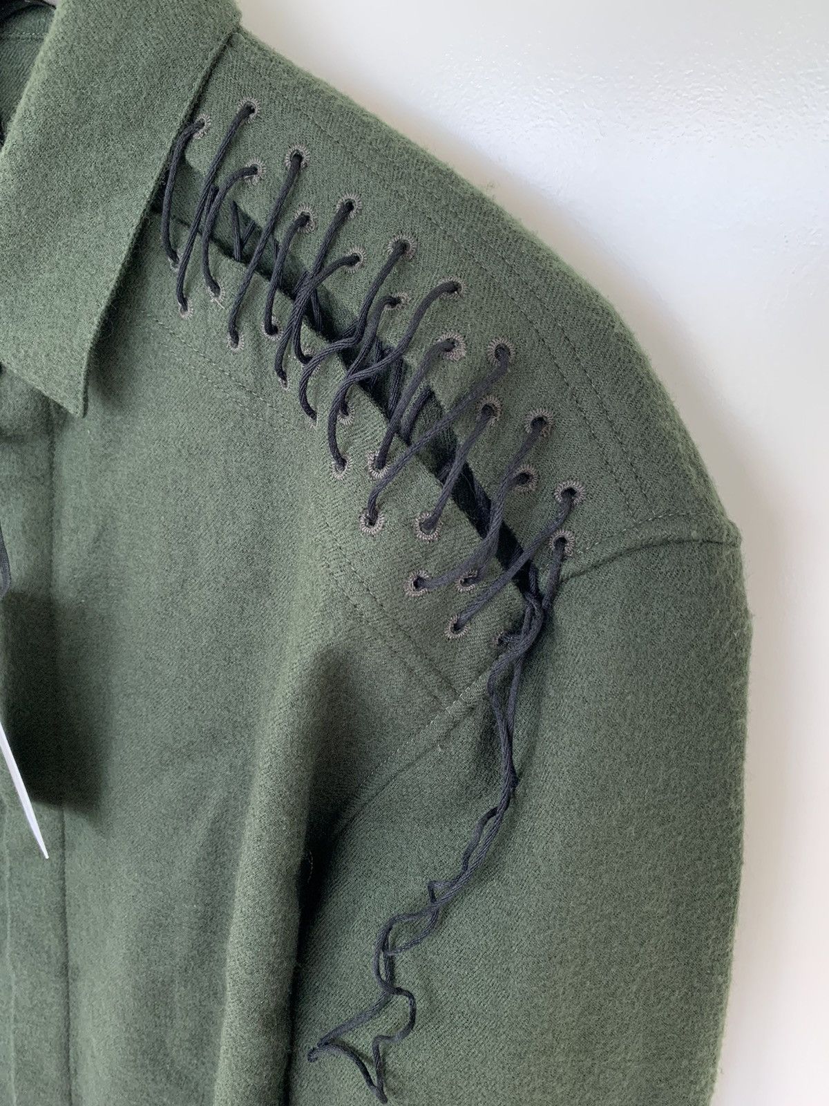 Haider Ackermann RRP$1450 Khaki green laced wool shirt Size US L / EU 52-54 / 3 - 7 Thumbnail