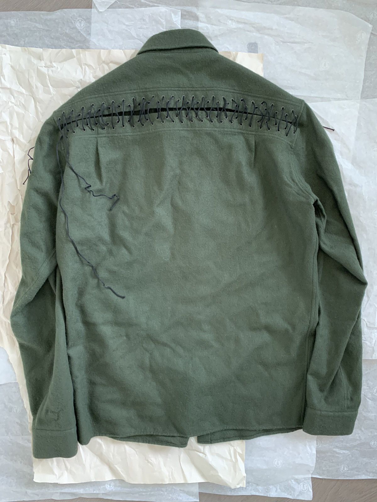 Haider Ackermann RRP$1450 Khaki green laced wool shirt Size US L / EU 52-54 / 3 - 4 Thumbnail