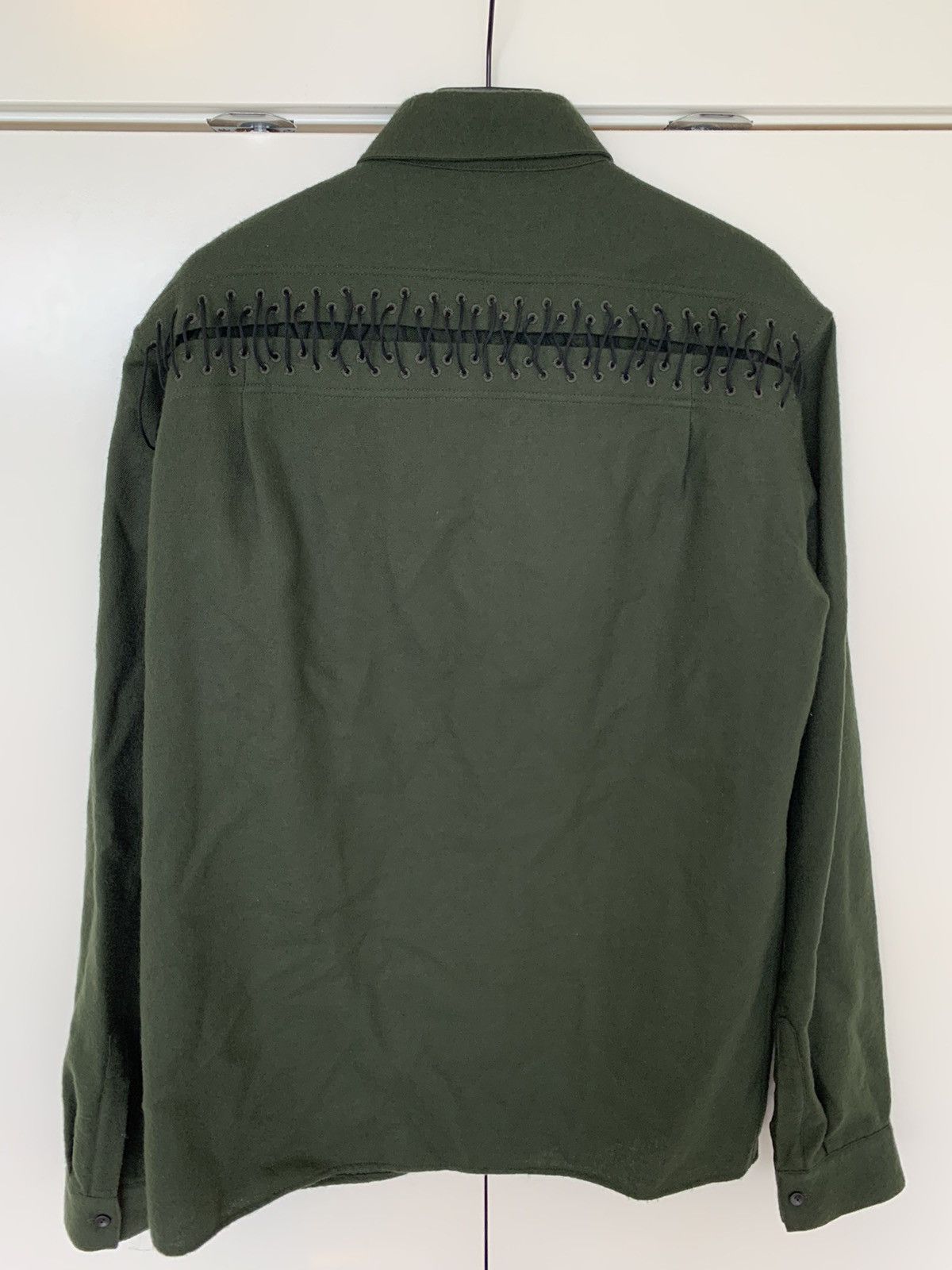 Haider Ackermann RRP$1450 Khaki green laced wool shirt Size US L / EU 52-54 / 3 - 10 Thumbnail