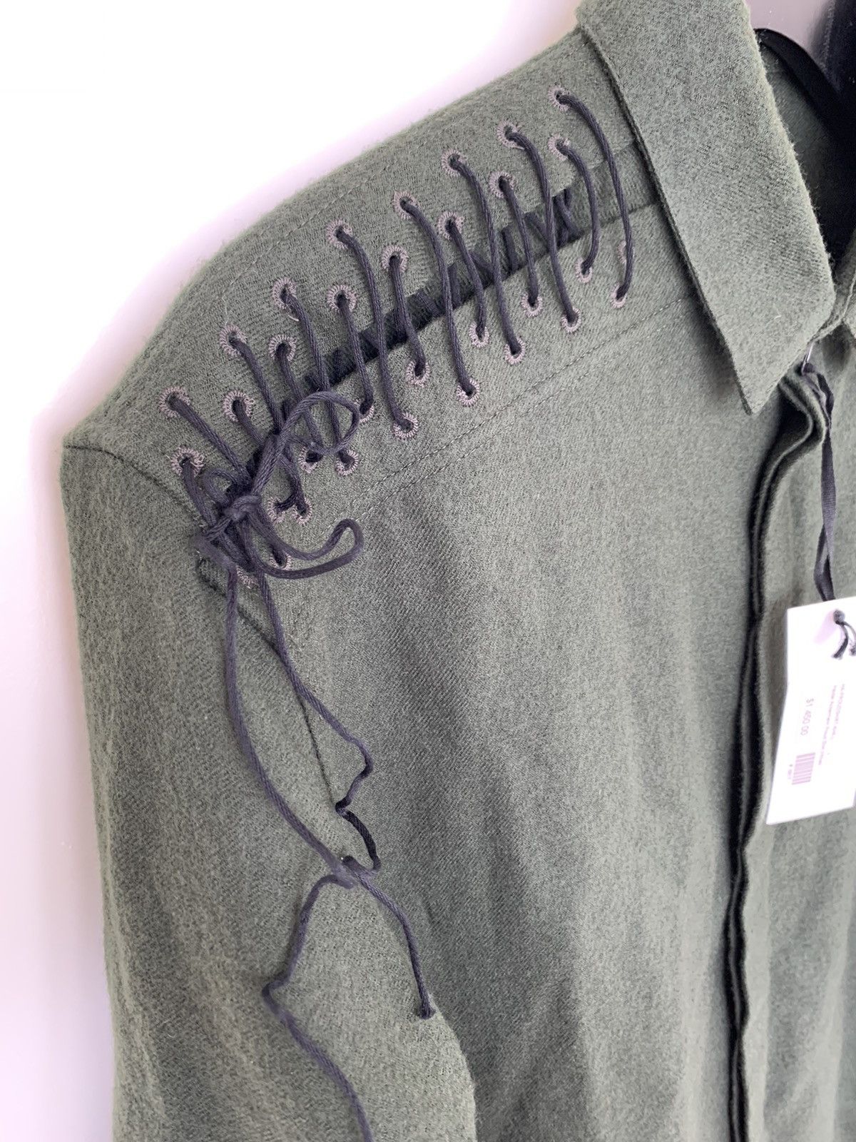 Haider Ackermann RRP$1450 Khaki green laced wool shirt Size US L / EU 52-54 / 3 - 8 Thumbnail