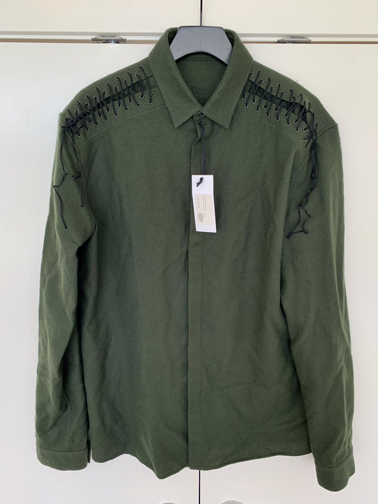 Haider Ackermann RRP$1450 Khaki green laced wool shirt Size US L / EU 52-54 / 3 - 5 Thumbnail