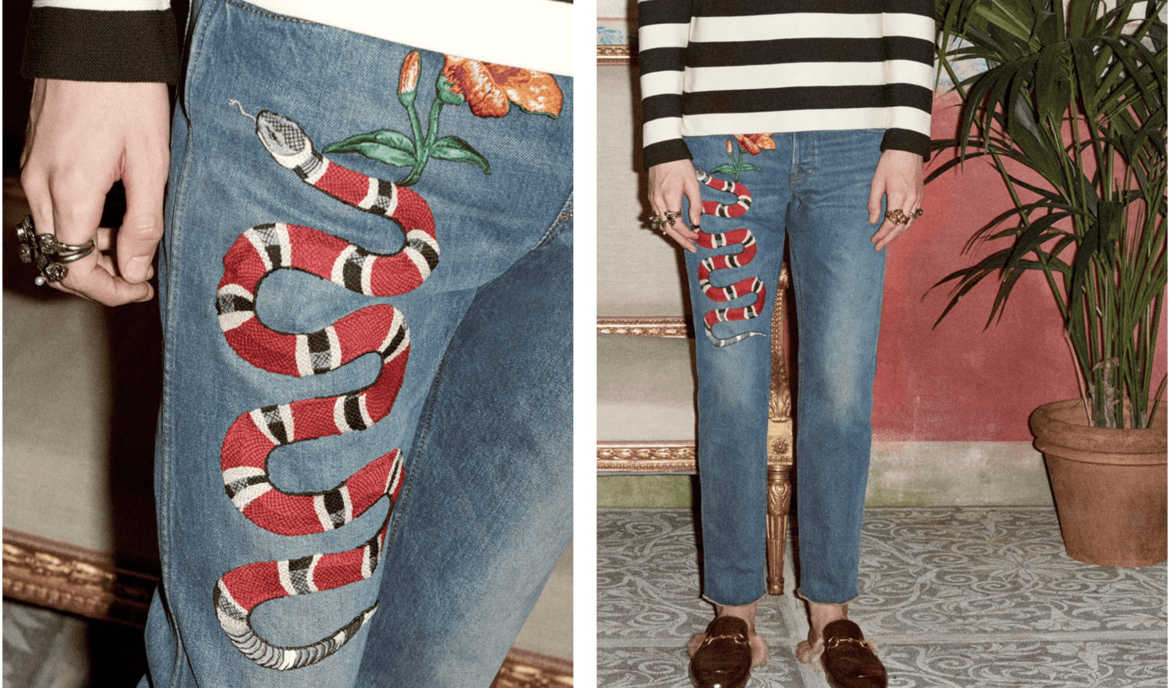 Gucci (New) FW16 kingsnake embroidered denim jeans Size US 30 / EU 46 - 2 Thumbnail