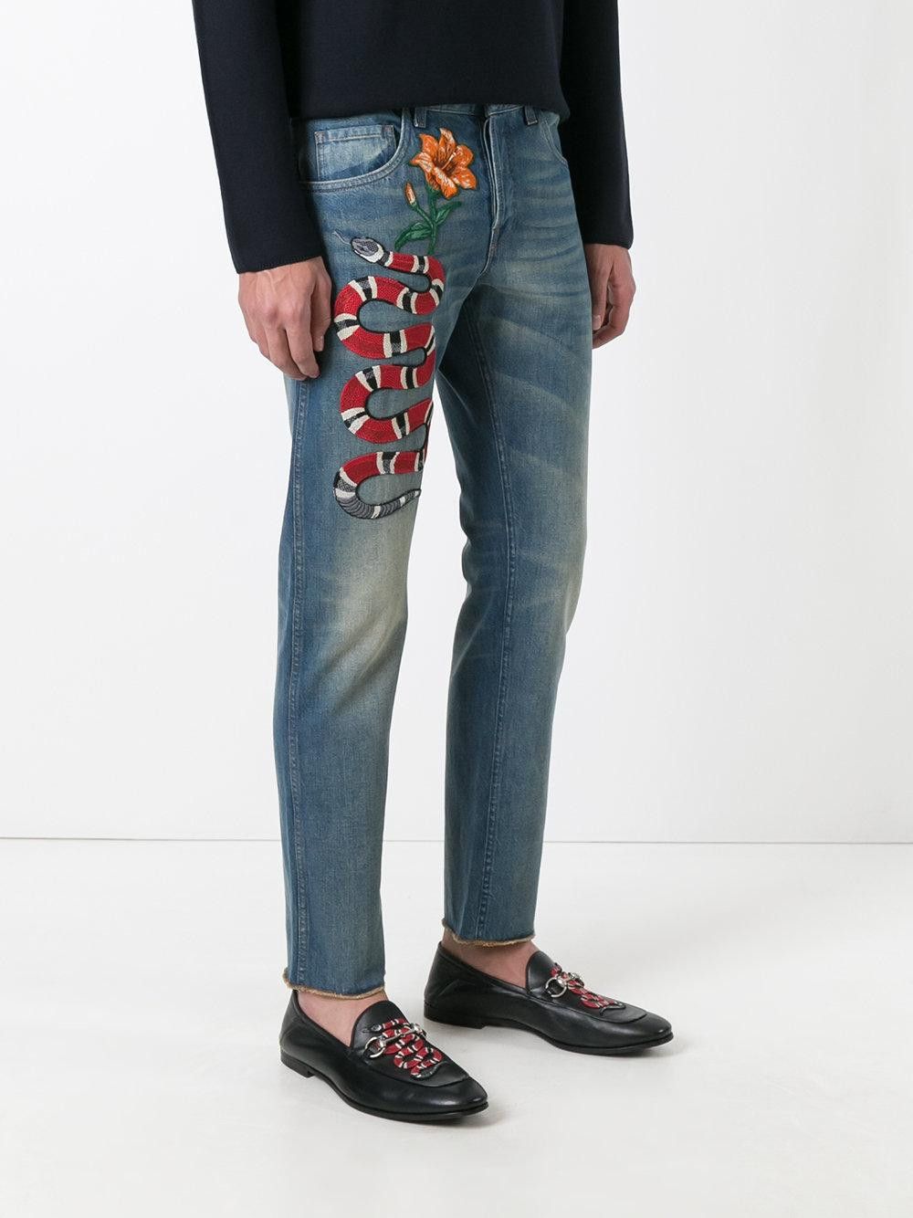 Gucci (New) FW16 kingsnake embroidered denim jeans Size US 30 / EU 46 - 16 Thumbnail